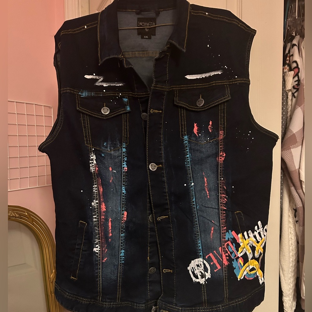 Encrypted Painted Denim Vest